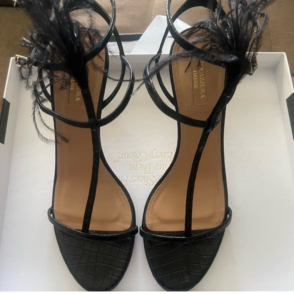 Aquazzura Black Feathered Heels